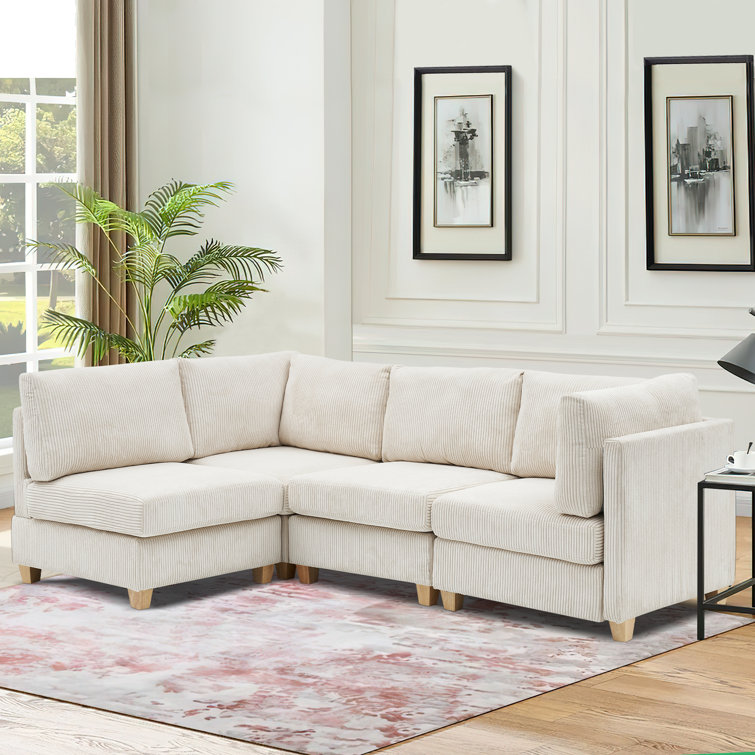 Ebern Designs Vignir 126" Wide 4 Piece Corduroy Square Arm Sectional